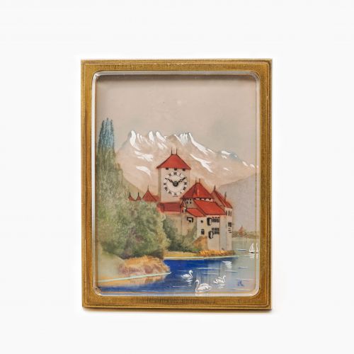 Gilt Brass Enamel Easel Desk Clock