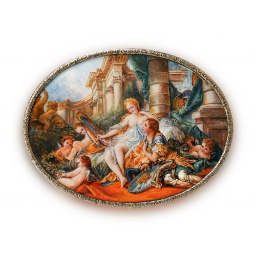 French Silver enamel Oval-shaped Snuff Box