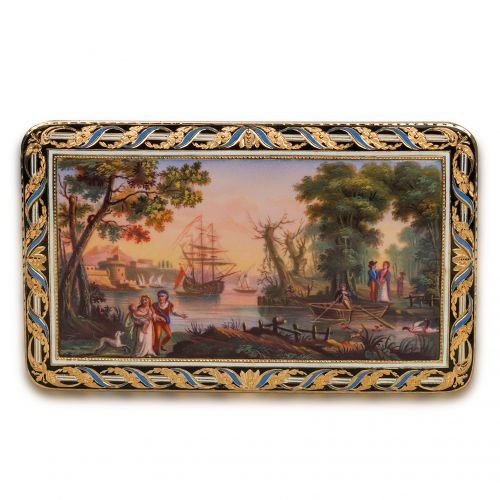Swiss 18K Gold and Enamel Snuff Box
