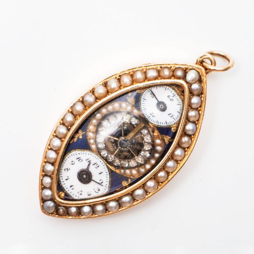 18K Gold Enamel Pendant-Form Watch