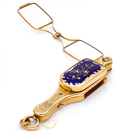 14K Gold Enamel Lorgnette with Concealed Watch