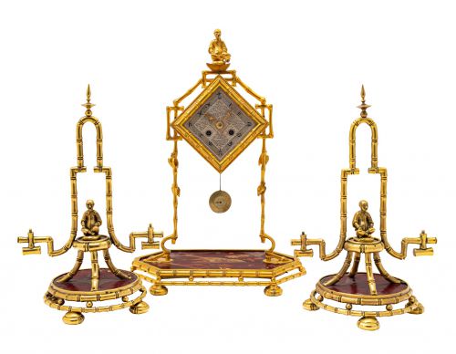 19th Century French Mantel Clock with Garnitures