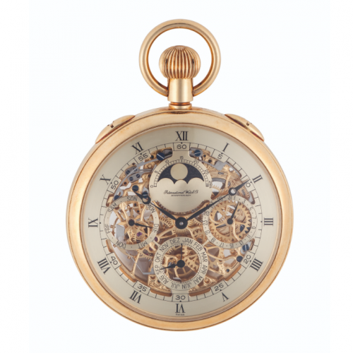 18K Gold Skeletonized Triple Calendar Pocket Watch