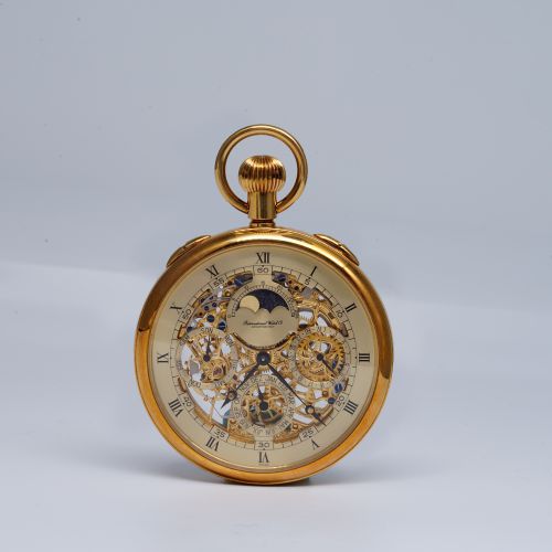 18K Gold Skeletonized Triple Calendar Pocket Watch with Pocket Watch