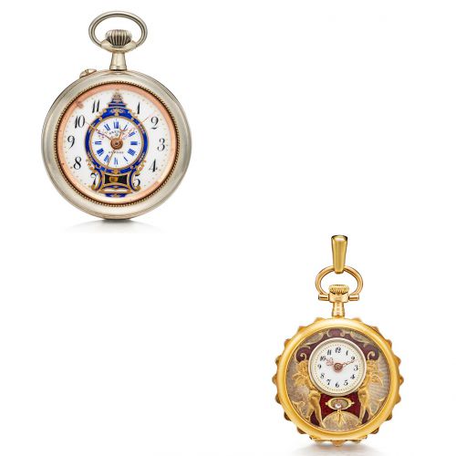 Two Chinese Market Pocket Watches with Mock Pendulum