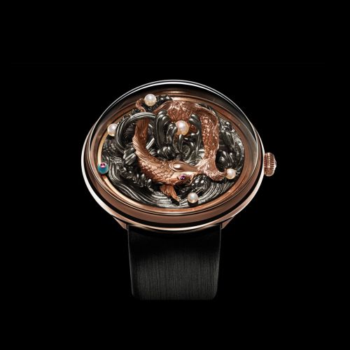 Auspicious Double Koi Fish Microcarving Wristwatch