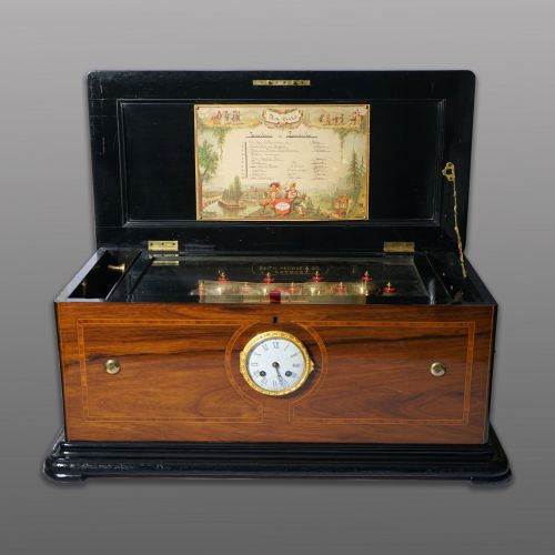 19th Century Music Box inset with Clock