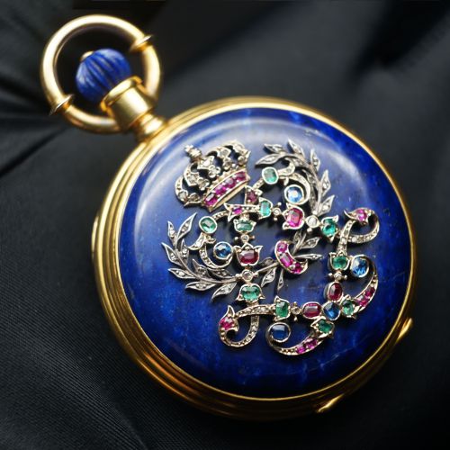 ​19th Century 18K Gold Lapis Lazuli Pocket Watch