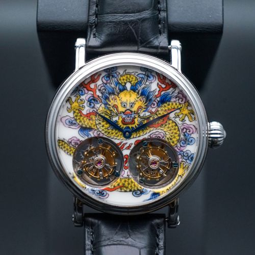 Painted Enamel Double-Tourbillon Wristwatch