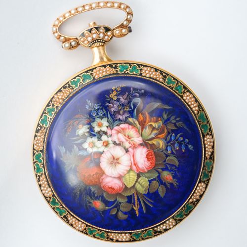 Ilbery Chinese Market Enamel Painting Pocket Watch