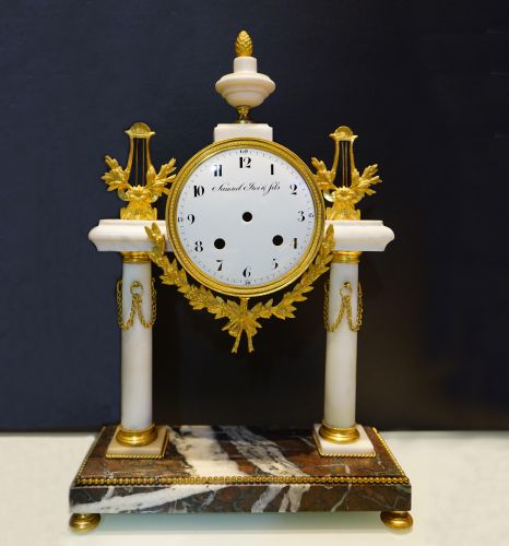 19th Century Ormolu-Mounted and Marble Portico Mantel Clock