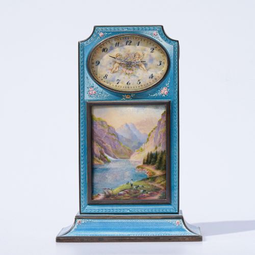 20th Century Silver and Enamel Table Clock