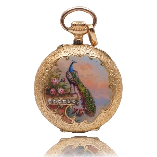 18K Gold Chinese Market Enamel Pocket Watch