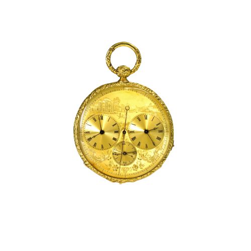 19th Century Gold Dual Time Open Face Pocket Watch