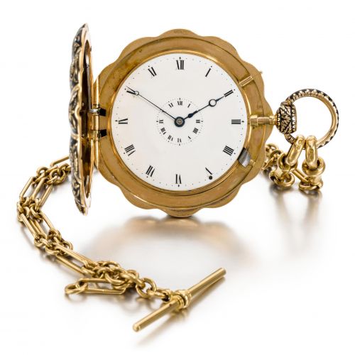 18K黃金琺瑯半獵殼懷錶