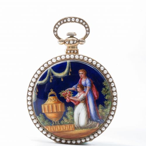 十九世纪中国市场铜鎏金珐琅彩绘珠边大八件怀表